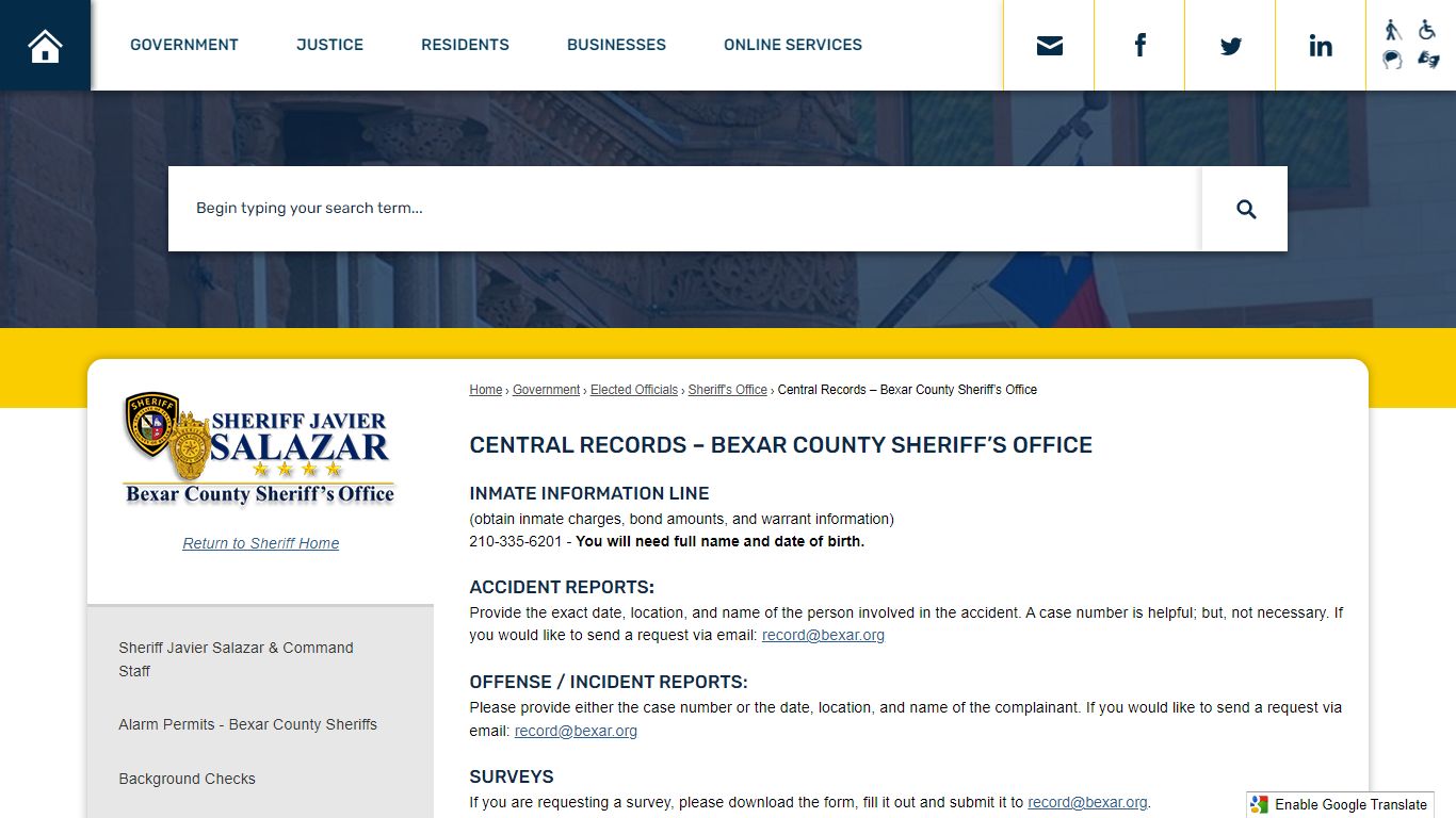 Central Records – Bexar County Sheriff’s Office